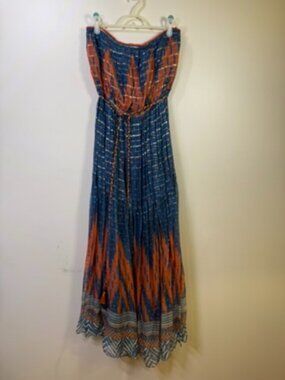 Vero by Nikhil Thampi Blue Orange Metallic Maxi Dress